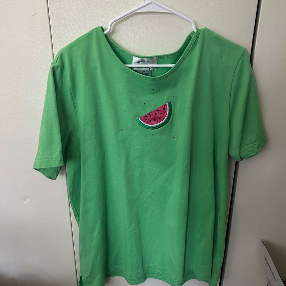 Quacker Factory Green Watermelon Tee